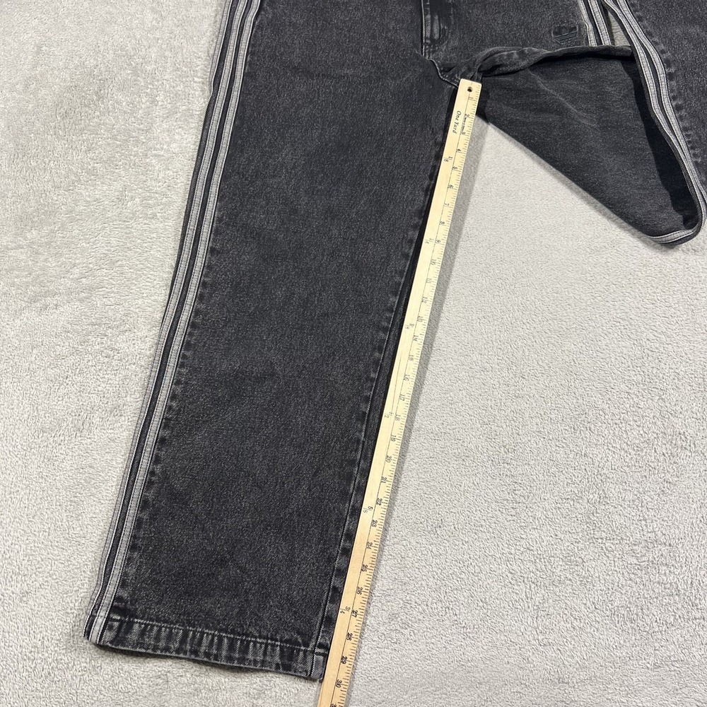 adidas 3 Stripes Jeans Pants Womens 31x30 Wide Leg Black Denim Loose Fit - Picture 2 of 14